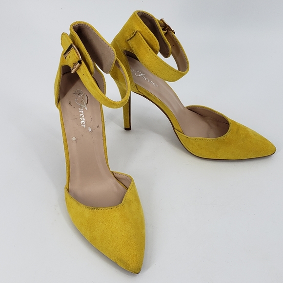 mustard suede heels